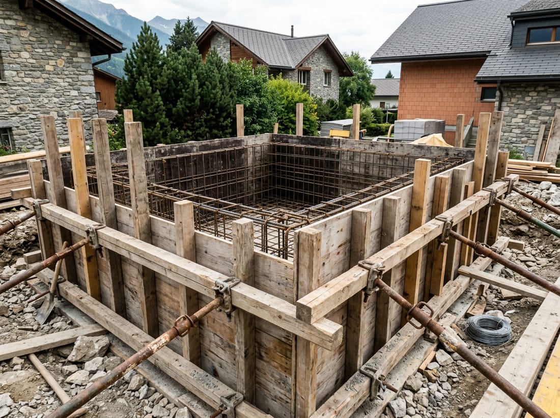 Exemple : terrain décaissé avant mise en place du coffrage de fondation